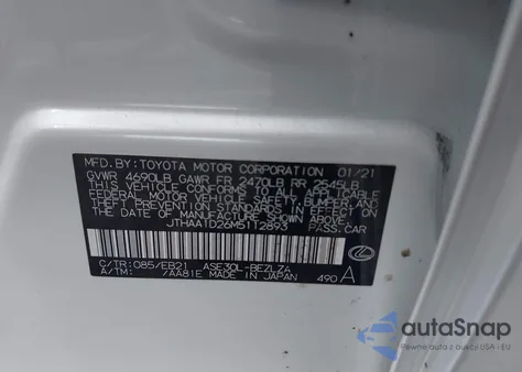 2021 Lexus Is 300 z USA, uszkodzony, nr VIN JTHAA1D26M5112893